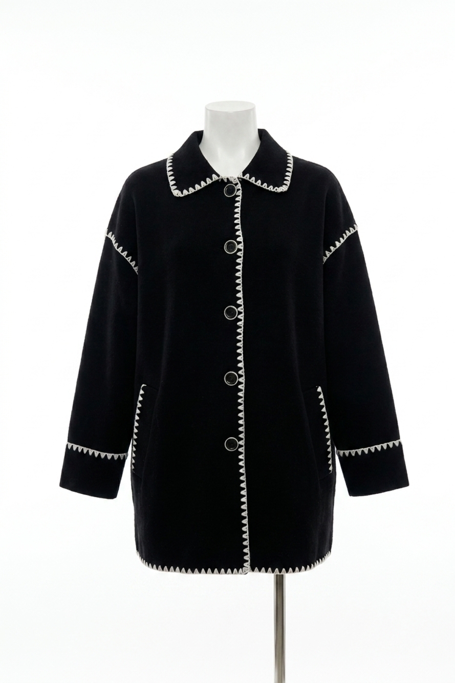 NEW FRANK LYMAN bellona long jacket with contrast stitching in black